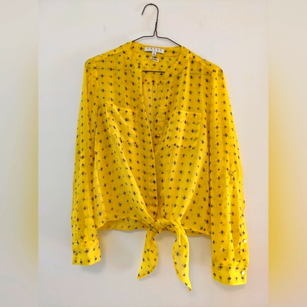 Yellow print tie waist with gold buttons size small